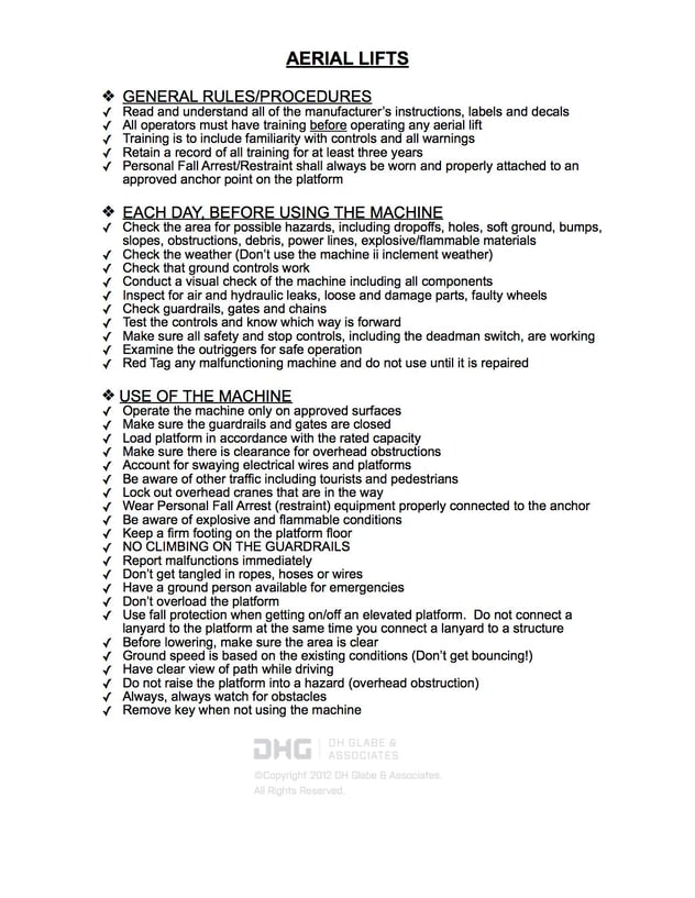 Aerial Lifts Basic Safety Information DH Glabe & Associates