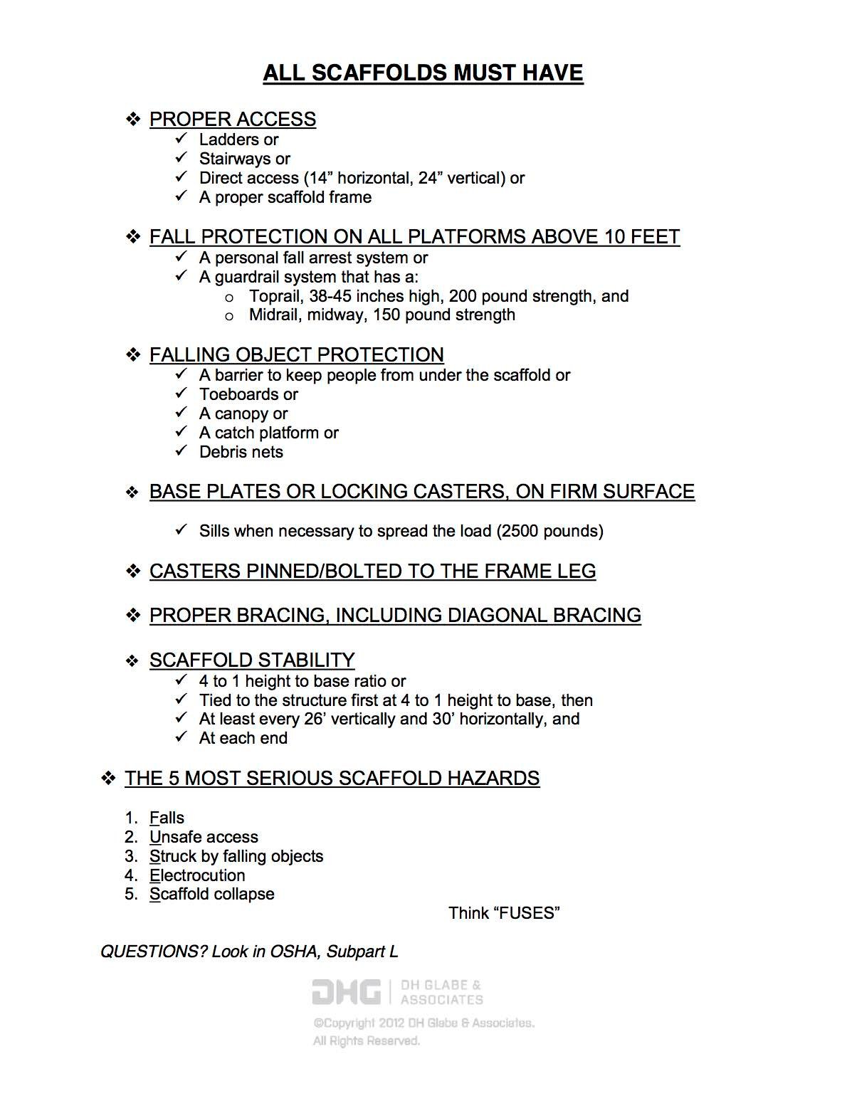 Scaffolding Basic Safety Information DH Glabe & Associates