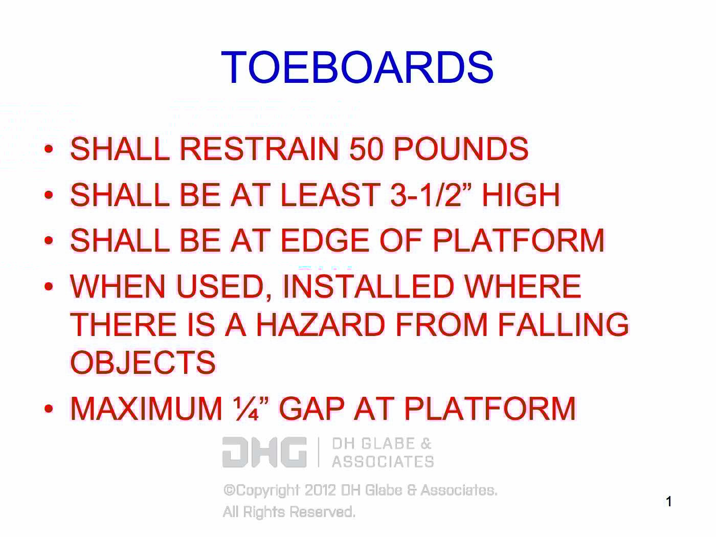 Toeboard Guidelines DH Glabe & Associates
